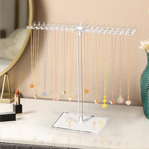 OAOLEER Acrylic Necklace Organizer, Clear Necklace Holder Stand, Jewelry Organizer Display Hanger Rack with Bilateral Hooks for Necklaces Pendant Bracelets Ring (Tall 11.6 in（2PCS) - size: Tall 11.6In (2PCS)