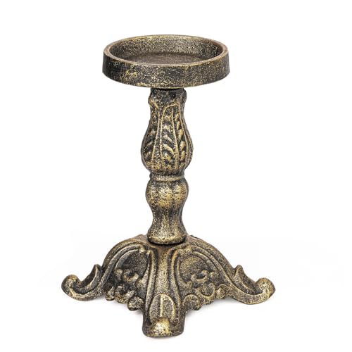 Sungmor Vintage Cast Iron Pillar Candle Holder,7.5" Tall Heavy Duty Candlestick Holder,Decorative Candle Stand for Table Centerpiece