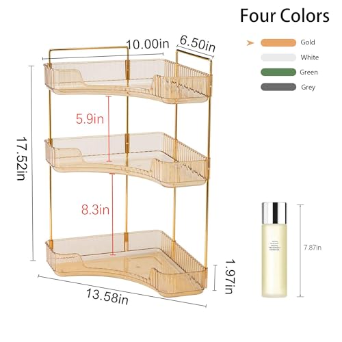 YCIA&DONE Corner Bathroom Counter Organizer, Makeup Organizer for Vanity, Skincare Cosmetic Perfume Tray, Corner Countertop Shelf Rack Storage for Bathroom Kitchen 3 Tiers (Amber Gold) - color: Yellow, size: 3-Tier