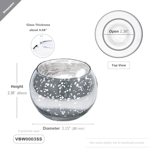 WGVI Silver Speckled Glass Tea Light Votive Candle Holder, Width 3", Height 2.5", Small Globe Bubble Bowl Round Vase, Mercury Votive Tabletop Décor, 1 Piece - size: Silver Bowl 2.5"H