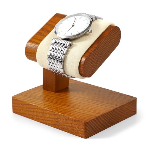 Solid Wood Watch Display Stand T-bar Microfiber Watch Stand Holder Organizer For Men And Women Wristwatch, Bracelet, Storage Display Rack (Cream White) - color: Beige, size: Single Slot