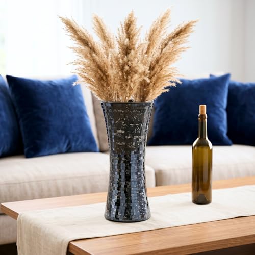 Cididu Mosaic Flower Vase, 11.6 inch Glass Black Vases for Centerpieces, Handmade Modern Decorative Tall Vase, Glitter Mosaic Vases for Home Decor Wedding Flower Arrangeme Birthday