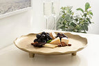 Kate and Laurel Alessia Modern Decorative Scalloped Round Footed Metal Tray; 16 Inch Diameter; Gold; Food-Safe Cast Aluminum Pedestal Transitional Tray with Rough Texture and Deckled Edge - color: Gold