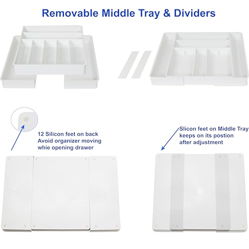 Simple Houseware Expandable & Adjustable Cutlery Drawer Organizer - Large Utensil and Flatware Tray for Kitchen Drawers, White - color: White