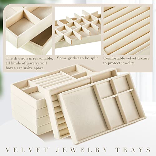 Junkin 18 Pcs Velvet Jewelry Tray, Stackable Jewelry Organizer Trays for Drawer, Jewellery Box Divided Display Tray, Jewelry Inserts for Drawer for Rings Earring Bangle Necklaces(Beige) - color: Beige