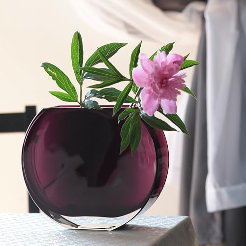 Glass - Vase - Amethyst - Round - 9.25" Long - Heavy Durable - Made in Europe - by Barski