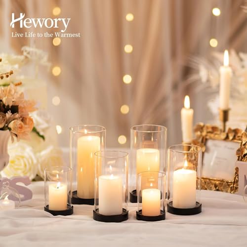 Hewory Hurricane Candle Holder for Pillar Candles: Black Votive Candle Holders Set of 12, Glass Hurricane with Metal Candle Plate, Pillar Candle Holder for Table Centerpiece Wedding Holiday Home Decor - color: Black, size: 12PCS