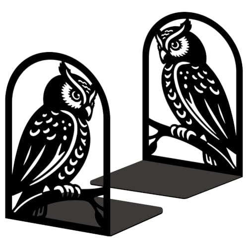 1 Pair Metal Bookends for Shelves, Owl Bookshelf Decor Heavy Duty Book Ends Book Stoppers for Office, Desk, Shelf, Room 3.5"x4.7"x7.1" Book Holders for Shelves Tall Bookends - style: Owl