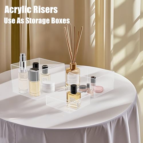 Clisela 3pcs Acrylic Cube Display Stands Box Risers with Hollow Bottoms, Food Risers for Buffet Table, Decorative Display Stand Shelf for Dessert Collectibles Jewelry Figures Show - Clear 6" 7" 8" - size: (6,7,8)"- Clear