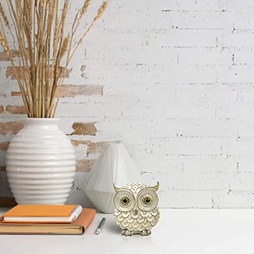 Garwor Retro Owl Statue for Home Decor, 4.2" Antique White Resin Owl Figurine with Artistic Raised Feathers, Cute Mini Bird Sculpture for Bookshelf Desk Shelf Decoration, Gift for Owl Lovers - color: Antique White, size: Small
