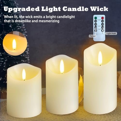 Rechargeable Flameless Candle, Flashing LED Pillar Real Wax Candle with Remote Control and Timer,Decorative Electronic Candles, 1 Set of 3 - color: White-Droplet 3Pcs