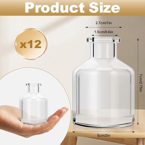 12Pcs Bud Vases,Clear Glass Bud Vase,Living Bud Vases Bulk,Mini Flower Vases,Small Vases for Flowers Centerpieces Home Living Room Office Table Decor (2 x 2.8 in)