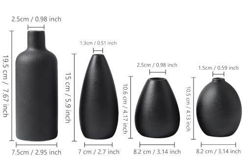 CEMABT Black Ceramic Vase Set - 4 Small Unique Vases for Flowers, Modern Decorative Centerpieces and Home Decor - color: 4set-black