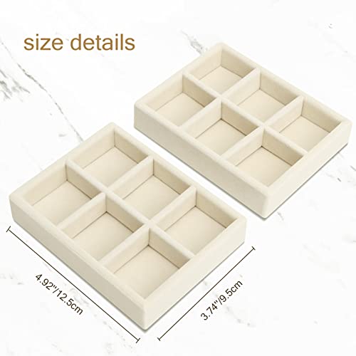 DesignSter Small Jewelry Tray-Ring Organizer 2PCS Premium Velvet Rings Earrings Display Tray Storage Insert Holder for Jewelry Box, Drawer, Dresser (6 Grids, Beige) - color: Beige, size: 6 Grids