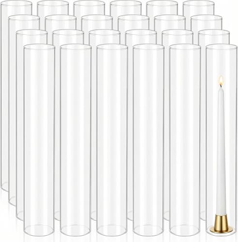 24 Pcs Hurricane Candle Holder Sleeve, W:2.5" H:14" Bottomless Clear Glass Cylinder Candleholder Cover Open Both Ends Glass Chimney, Candle Shade for Centerpieces, Wedding Party Event Decor - size: 2.5"W x14"H