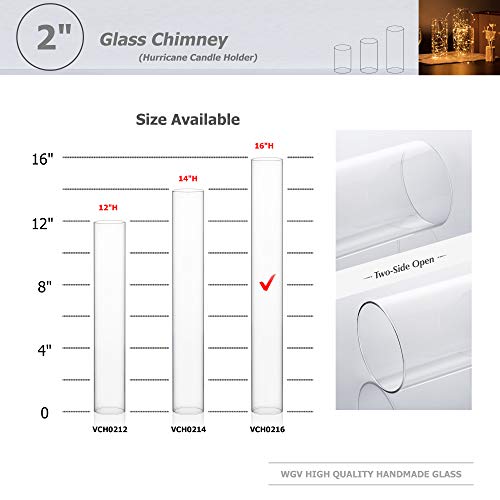 WGVI Hurricane Candle Holder Sleeve, Wide 2", Height 16", Clear Glass Cylinder Open Both Ends, Chimney Tube, Open Ended Candle Shade, 1 Piece - size: 2"x16"H