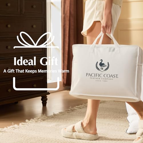 Pacific Coast Goose Feather Down Fiber Comforters Twin Size, Extra Fluffy White Duvet Insert, Ultra-Soft, Breathable, All Season Hotel Luxury Bedding Comforters, 8 Corner & Center Loops (68"x90") - size: Twin