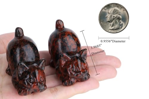 2" Red Obsidian Cat Crystal Statue Carved Room Decor Figurines for Natural Gemstones HomeCarved Healing Crystals Handcrafted Cute Lazy Lucky Sculpture Statue Kitten Gifts for Cat Lovers Women - color: Red-obsidian