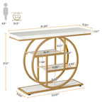 Tribesigns 41.3" Console Table, Industrial 4-Tier Sofa Entryway Table with Circle Base, Narrow Wood Accent Tables with Storage Shelves for Living Room, Hallway, Foyer, White Gold - color: White Gold