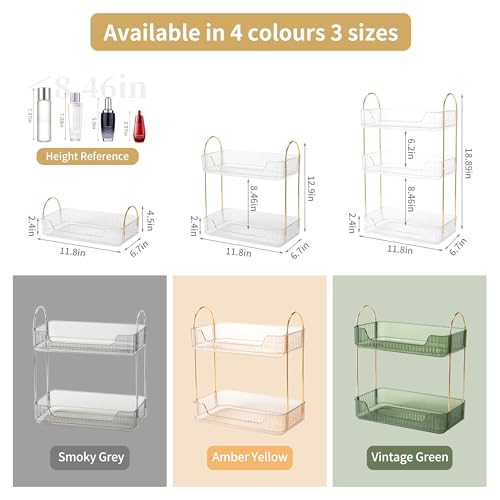 Akinbas 2 Tier Bathroom Organizer Countertop Makeup Perfume Tray Skincare Organizer for Bathroom Dresser Vanity (White) - color: Transparent, size: 2 Tier