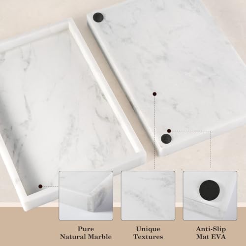 Real Natural Marble Tray, 11.7" x 7.8" Decorative Vanity Tray for Bathroom Countertop, Kitchen Counter, or Catchall, White Coffee Table Tray for Jewelry, Perfume, Candles, Office, Home Decor - color: Namib Bianco