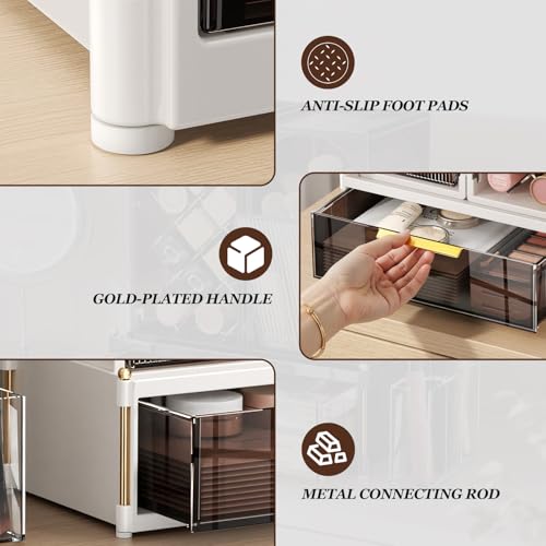 INVSSENE Stackable Makeup Organizer Countertop, Storage Perfume Skincare Cosmetic Lipstick Face Mask Makeup Brush Palettes, Ideal for Vanity Bathroom Counter - color: Coffee+White 3515