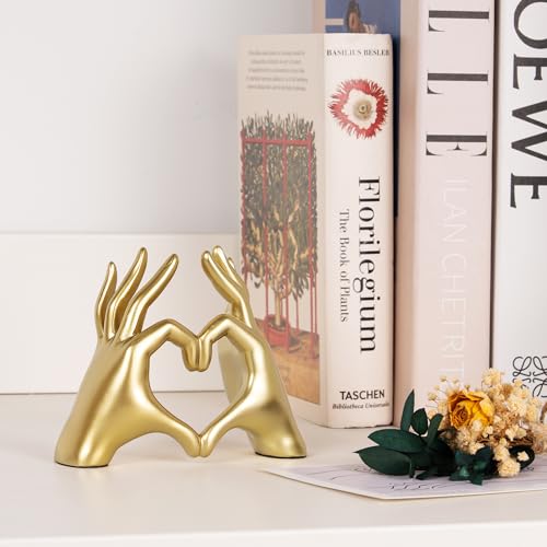 Gold Decor Living Room - Small Shelf Decor Aesthetic - Heart Hands Sculpture - Teen Girls Bedroom Knick Knacks - Cute Home Shelves Accent - Table Statue Love Decorations Gift (Gold (Open Hand), Small) - color: Gold (Open Hand), size: Small