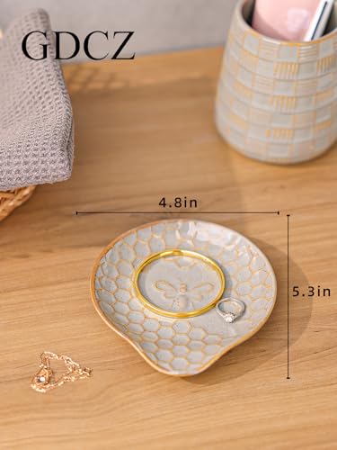 GDCZ Ceramic Jewelry Tray Set of 2, Personalized Trinket Dish with Pattern, Ring Dish, for Rings Earrings Necklaces Bracelet Watch Keys, Perfect for Gifts for Women (Grey) - color: Grey