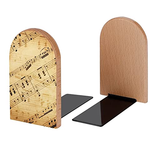 Retro Piano Music Score Book Ends Decorative Wood Bookends for Shelves Kids Room Desk Home Office Book Stoppers for Magazines,Books, DVDs, 1 Pair/2 Pieces(5x3.1 in) - color: Piano Music Score
