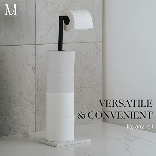 MARMOLUX ACC Free Standing Matte Black Toilet Paper Holder Stand White Marble Base and Storage - 4 Jumbo Roll Bathroom Hardware Toilet Tissue Organizer - Stainless Steel Bathroom Decor Accessory - color: Matte Black/White Marble