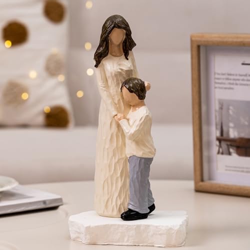Mother and Son Figurines, Gifts for Mom from Son, Hand-Painted Family Sculpture Gifts for Birthday, Christmas, Mother’s Day, Thanksgiving, Resin, 9.5" H - style: Mother Son