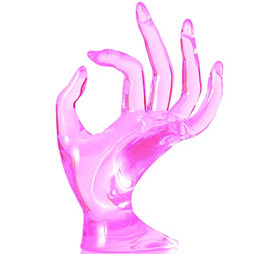 HOMEGOAL Ring Holder, Pink Room Decor, Hand Jewelry Display Holder, Danish Pastel Room Decor, Preppy Decor, Mannequin Hand, Polyresin, 7 Inch (Pink) - color: Pink