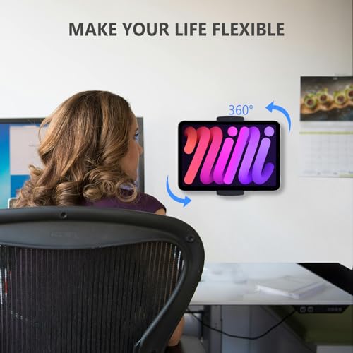 Tablet Wall Mount, Aluminum iPad Wall Mount Holder, 360° Rotation Adjustable Wall Holder Compatible with iPad Pro, Mini, Galaxy Tab, Surface Pro, Kindle, All 4.7-13" Tablets and Phones - size: Short