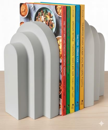 Wegaso Heavy Duty Concrete Bookends for Shelves-Vintage Decorative Bookends for Heavy Books,Reinforced Modern Design,Durable Heavy Bookends for Living Room & Study(2-Pack) - color: Beige
