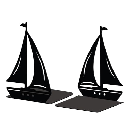 Peacoblue Metal Bookends for Shelves, Modern Decorative Heavy Duty Study Book Support Stoppers for Office, Desk, Shelf, Room 5.3"x4.3"x7" Cast Iron Simple Tall Bookends, 1 Pair (Sailboat) - style: Sailboat