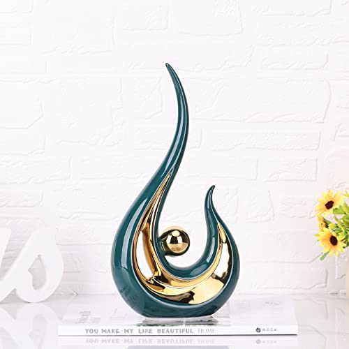 LCCCK Teal Gold Abstract Figurine Statues for Home Decor – Modern Ceramic Sculpture Accent, Decorative Statues for Living Room, Shelf, TV Stand, Office or Coffee Table Centerpiece Art Decoration - color: Green and Gold
