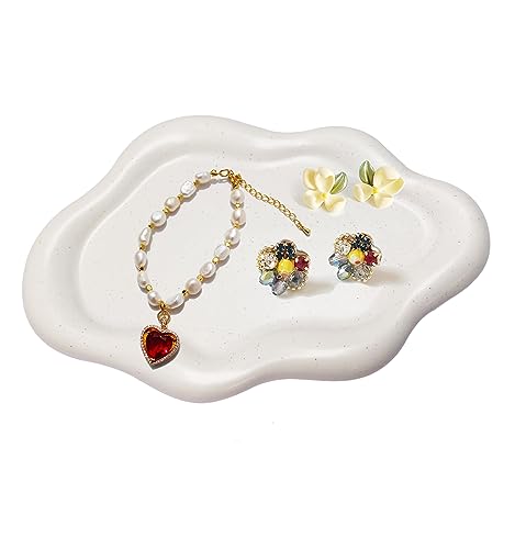 Ceramic Jewelry Dish for Women, Jewelry Tray Trinket Dish, Cloud Tray Jewelry Plate, Watch Keys Tray Ring Dish Holder for Mother's Day/Christmas/Thanksgiving/Birthday Gift, Off-White Spotted - color: Spotted Matte White
