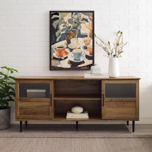GELDSTEI Wood Framed Coffee Wall Art, Vintage Cafe Aesthetic Picture, Cafe Bar Canvas Painting, Retro Coffee Poster Print, Modern Rustic Wall Decor for Kitchen Dining Room Ready to Hang 12x16 Inch - color: Orange-Blue(Wood), size: 16"L x 12"W