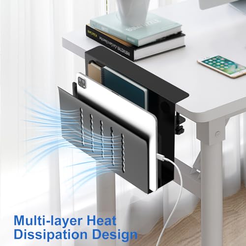 HAMOPY Desk Side Storage, 2 Tier Steel Hanging Desk Organizer with Magnetic Pen Holder, No Drilling Standing Desk Drawer Cable Management Tray, Under Desk Laptop Holder for Office, School&Home (Black) - color: Black, size: Double(2 Tier)