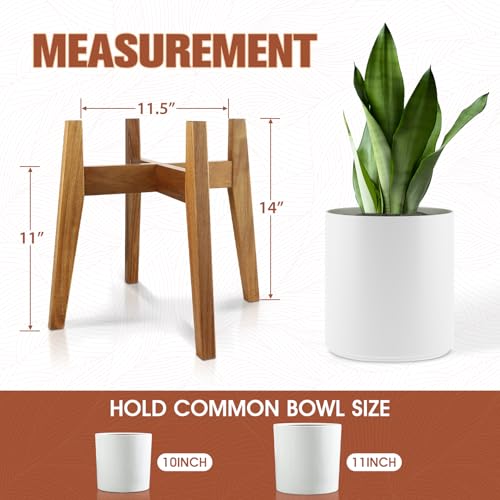 RAINBLELAND Indoor Plant Stand, Mid Century Modern Plant Holder, Pot Stand for Large Plants, Stable Wood Planter Stand for Indoor Outdoor, Fit 11 Inch Pots - color: 11" acacia wood