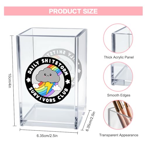 Daily Sh!tstorm Survivors Club Acrylic Cosmetic Pencil Pen Holder Cup, Funny Rainbow Storm Cloud Desk Organizer Accessory for Home Office Decor, Humor Sarcastic Work Gifts for Women Men Coworker - style: Survivors Club
