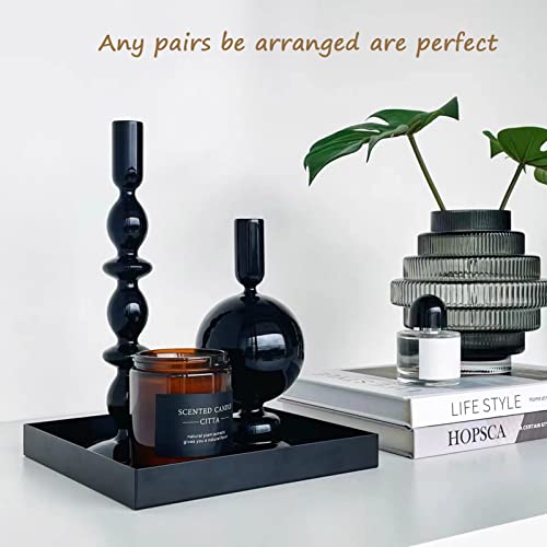 Candle Stick Candle Holder, Glass Candle Holders for Table Centerpiece, Modern Style Black Candle Holder Mixed 4pcs - color: Black