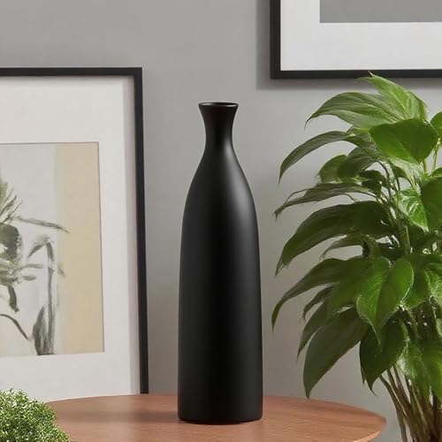 12.6 Inch Matte Black Ceramic Flower Vase, Minimalist Decorative Modern for Pampas Grass, Table, Bookshelf, Mantel, Entryway - color: Black, size: Medium