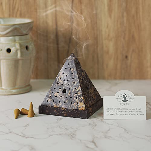 Hosley 5" Soapstone Triangle Pyramid Incense Cone Holder – Large Aromatherapy Burner & Ash Catcher for Incense Cones, Zen, Vastu, Reiki, Chakra Meditation, Spa Gift - color: Brown1