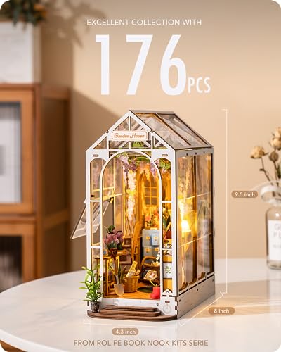 Rolife DIY Book Nook Kit Garden House, DIY Miniature Booknook Kit 3D Creative Decorative Bookend Bookshelf Insert 3D Puzzle for Adults, Halloween/Christmas Decorations/Gifts for Adults (Garden House)