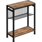 Small Side Table for Small Space, 3-Tier Narrow End Table with Magazine Holder,Slim Nightstand, Skinny Snack Couch Table in Living Room, Bedroom Study and Balcony (Rustic Brown &Black) - color: Rustic Brown
