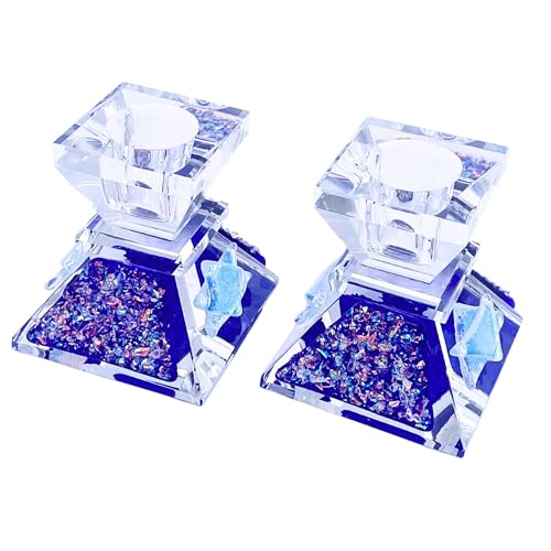 Tamara Baskin Art Glass – Handmade Crystal Shabbat Candle Holders Set - Sparkling Dark Blue - color: Sparkling Cobalt Blue
