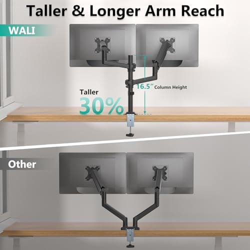WALI Dual Monitor Mount, 13-33 Inch Adjustable Dual Monitor Arm for Desk Holds Max 19.8 lbs Screens, Swivel Vesa Bracket with C Clamp, Grommet Mounting, Monitor Arms for 2 Monitors (GSDM002) - size: 13"-33", style: Dual Arms