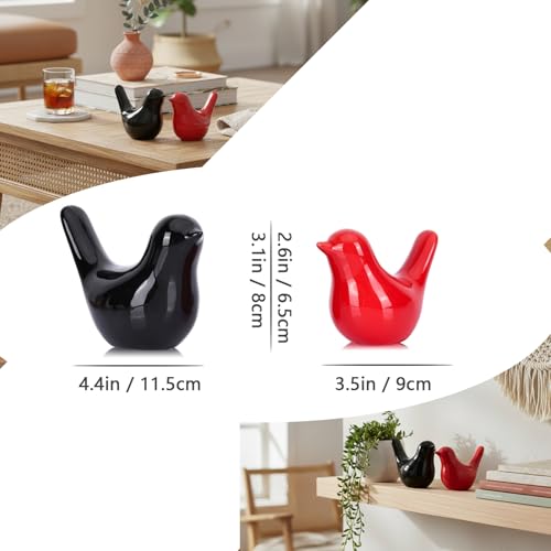 Small Ceramic Bird Statue and Sculpture for Home Decor Accents,Modern Animal Ornaments for Living Room,Bedroom,Coffee Table Centerpiece,Bookshelf,Cabinets,Cute Knick Knacks for Shelves (Black Red) - color: Black Red