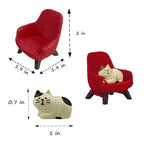 Refintural Miniature Cat Figurines with Small Sofa - Resin Mini Cat Figures, Kitten Miniature Desk Accessories - Perfect Cute Cat Gift for Cat Lovers (Red Sofa) - color: 02-red